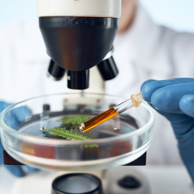 person using a microscope