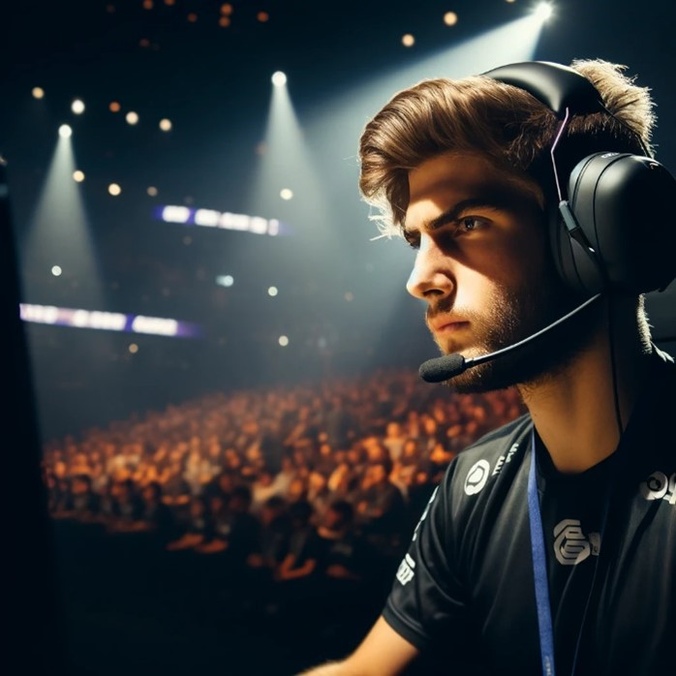 person with headset on e-gaming