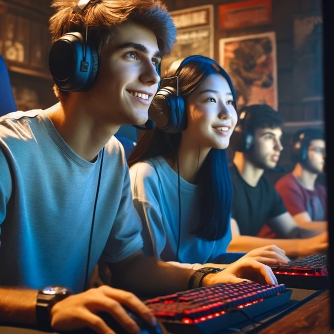 four young people e-gaming