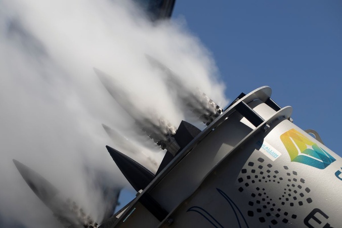 Spray jets from a large cannon shooting out