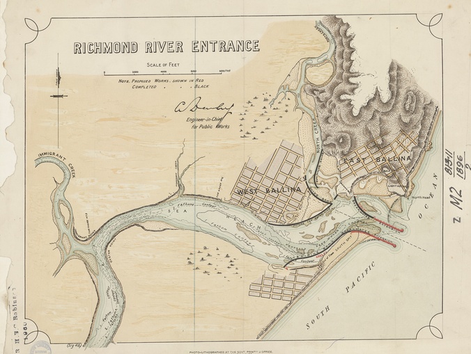 Historical map of the entrance to the Richmon River at Ballina