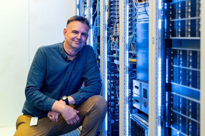 A staff member in the data centre