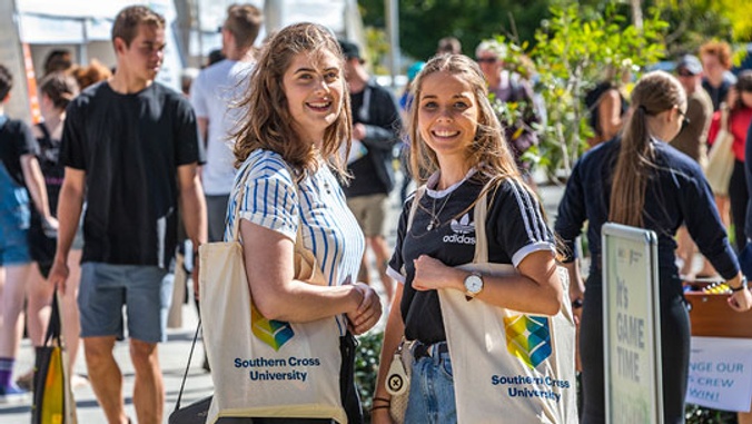 Female high school students visiting Open Day