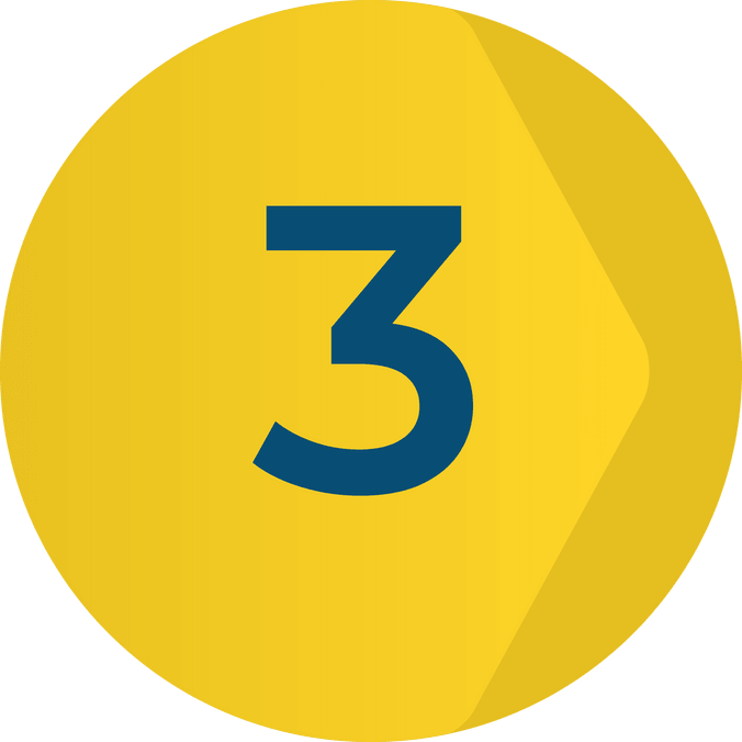 Number three on yellow background with chevron shape pointing right
