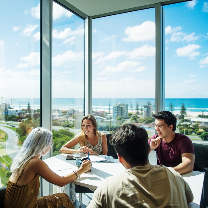 Gold Coast students with view