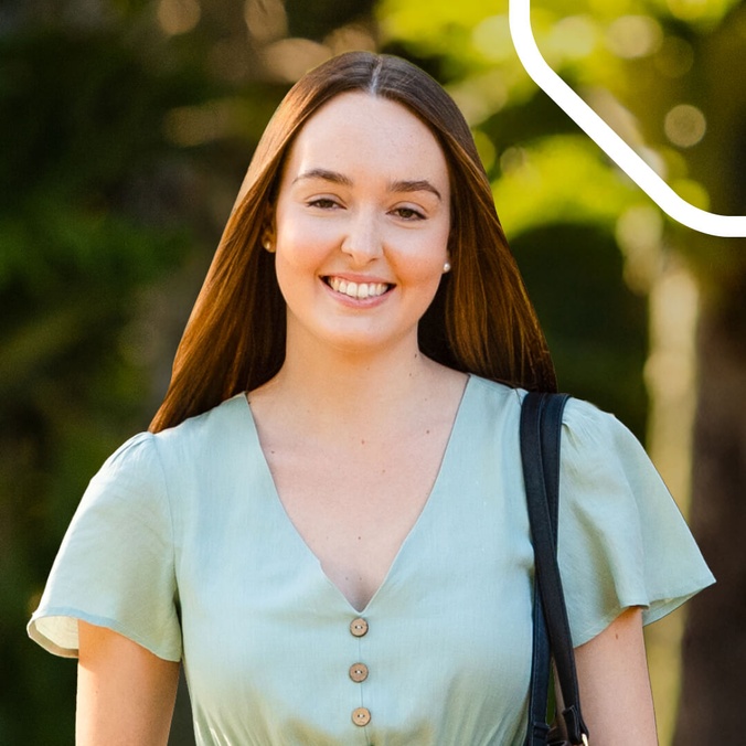 SCU College student with design overlay