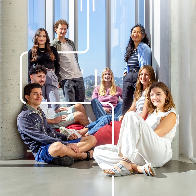 Students sitting down at a high level of the Gold Coast Campus
