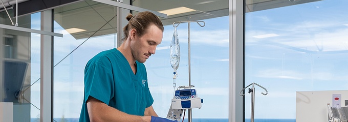 Bachelor of Nursing Student Thomas Neller in the Southern Cross University Nursing labs