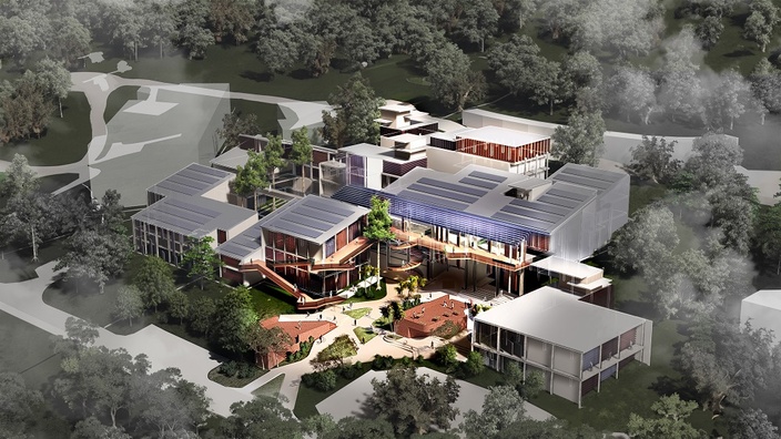 Architectural rendering of part of a university campus