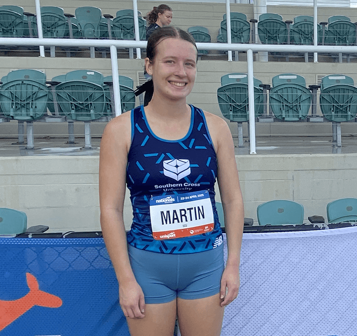 SCU Team member Chloe Martin at the 2025 UniSport Nationals Athletics