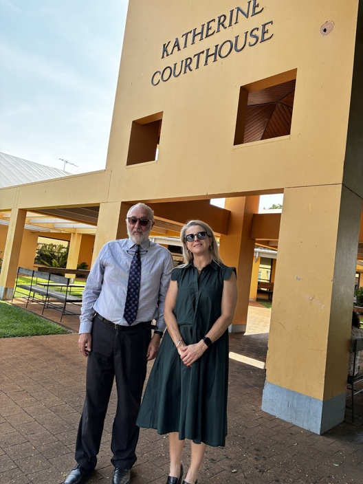 Sam Forrester and Professor David Heilpern at Katherine Courthouse, Northern Territory