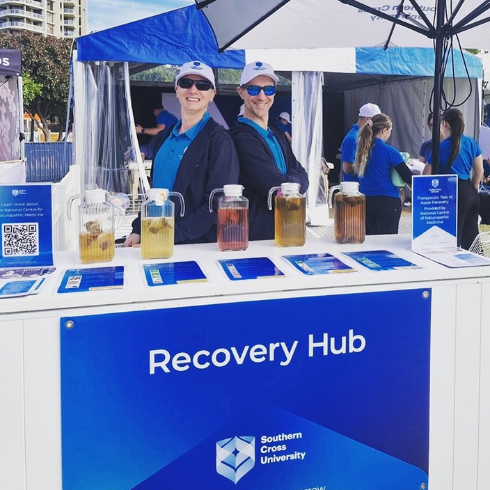 Associate Professor Matthew at the Recovery Hub during 2023 Gold Coast Marathon