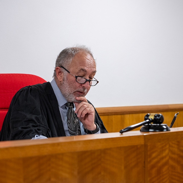 Chair of Law, Associate Professor David Heilpern during a mock trial
