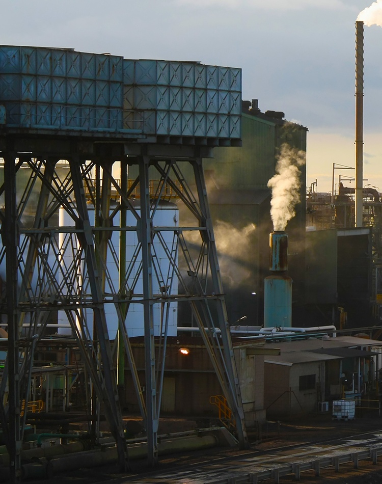 a smelter adjacent to a waterway