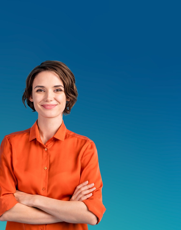 Business woman on blue gradient background