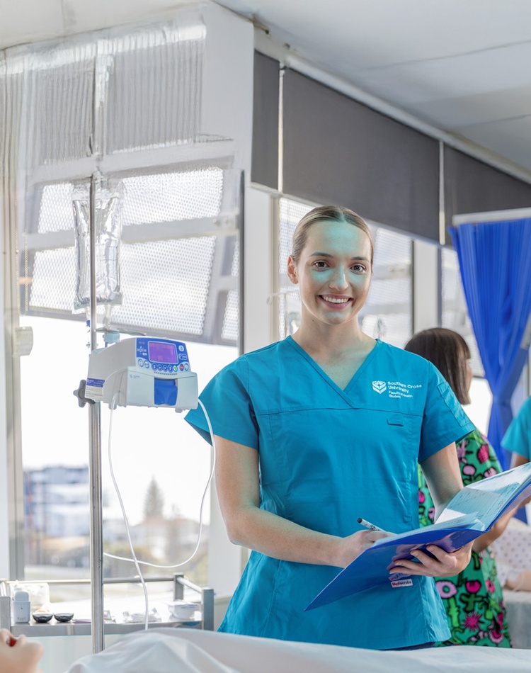 Nursing students in training lab