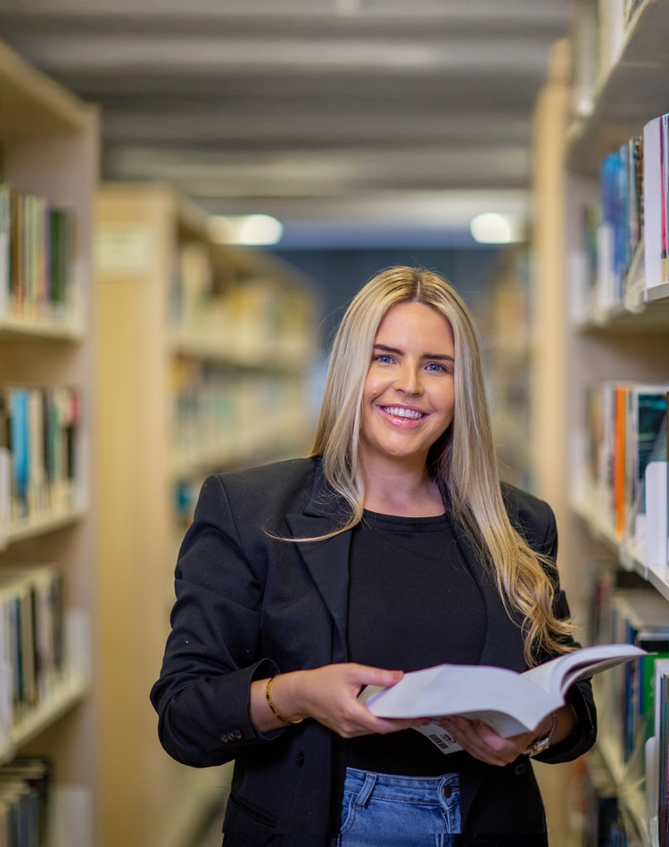 Law student in library