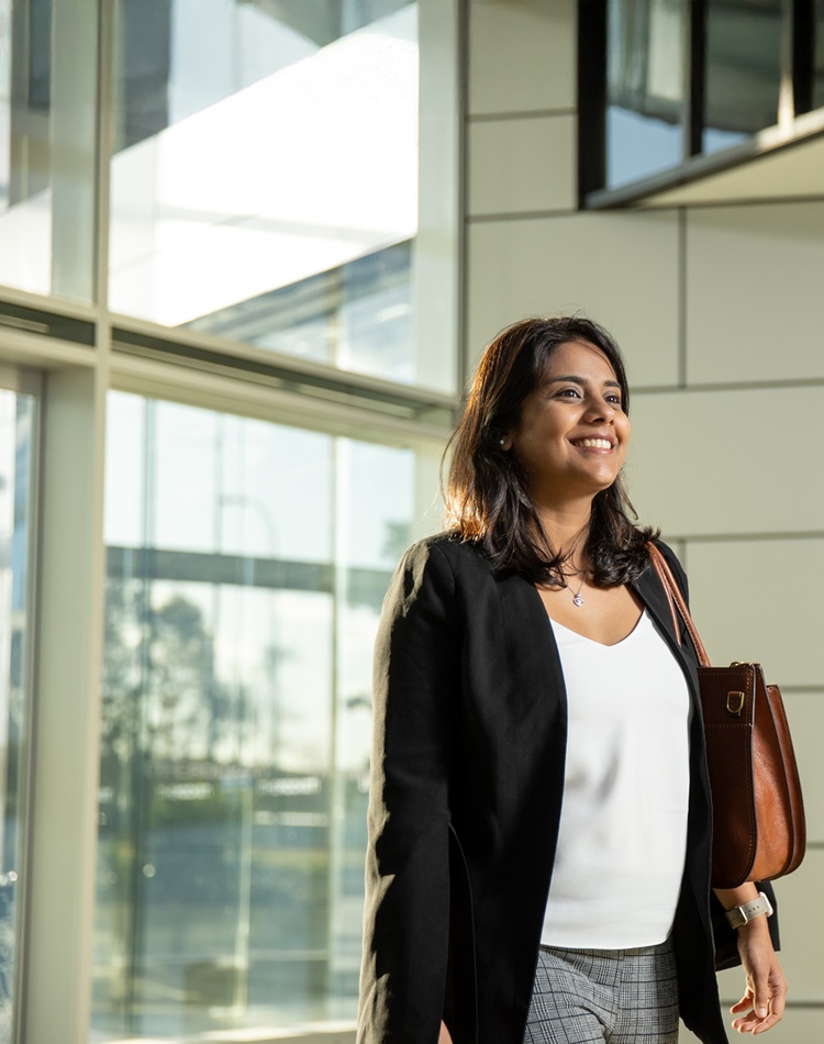 female walking into foyer