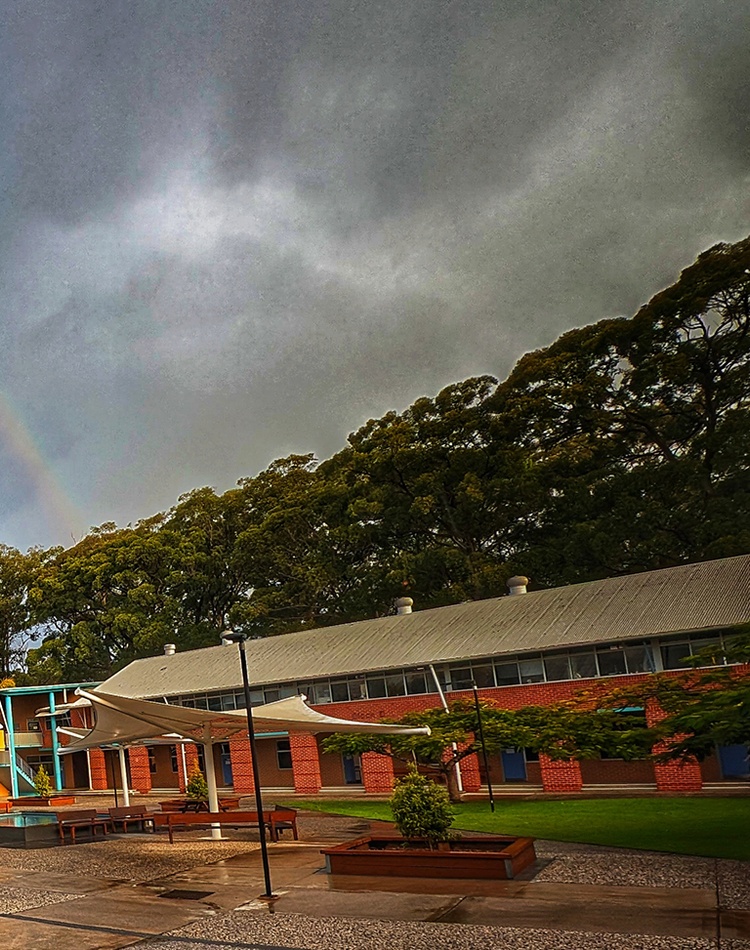 A rainbow over Coffs Harbour campus