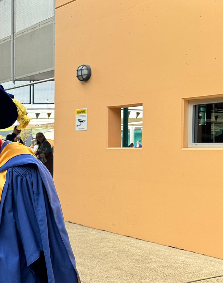 PhD graduates Dr Allyson Wilson and Dr Rodney Peadon at Coffs Harbour campus