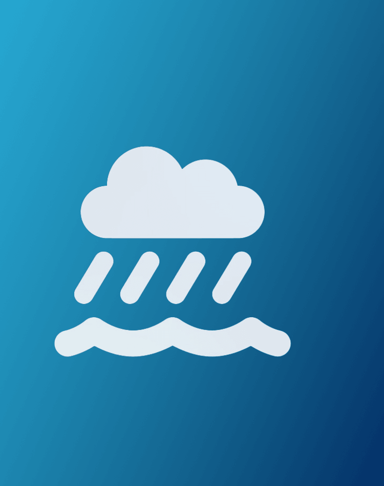 icon showing cloud, rain and waves on a blue background