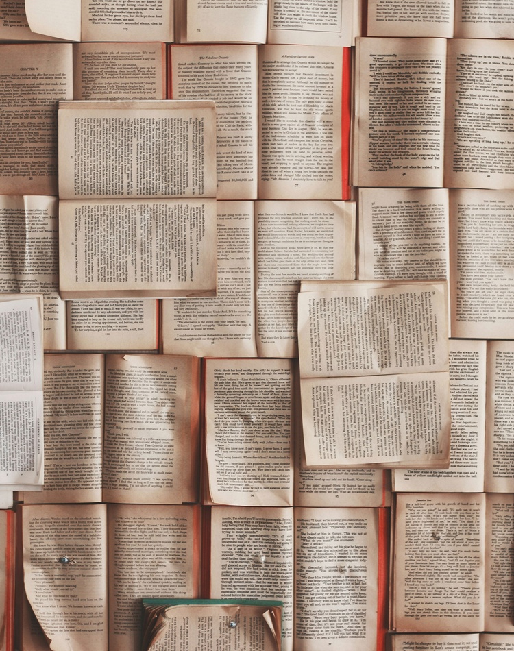 Pages of books laid down in various landscapes