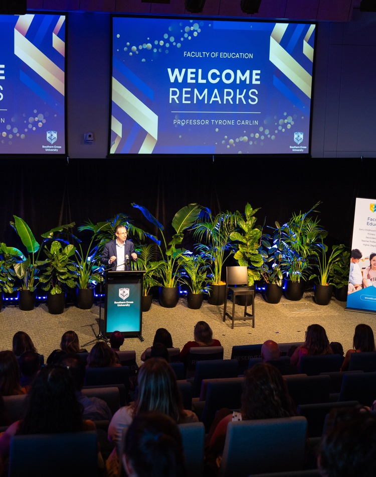 The VC addresses the audience at the Faculty Awards 2025