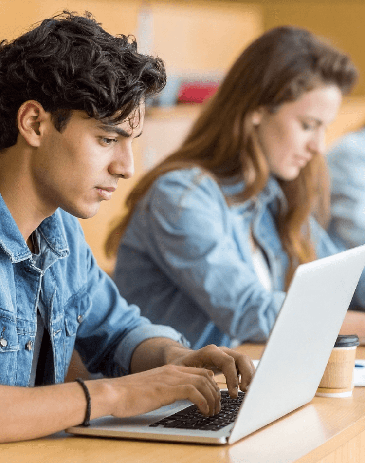 Students on laptops studying together