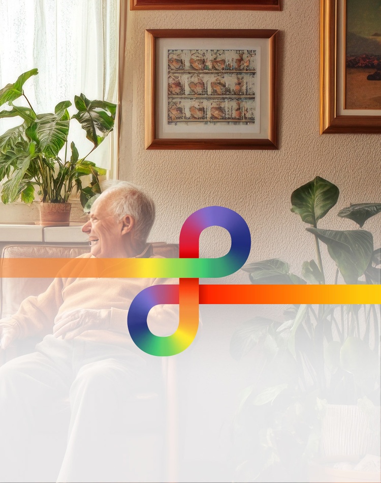 Retirement village scene with Rainbow graphic on top