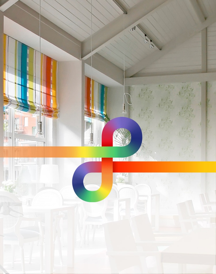 Retirement village scene with Rainbow graphic on top