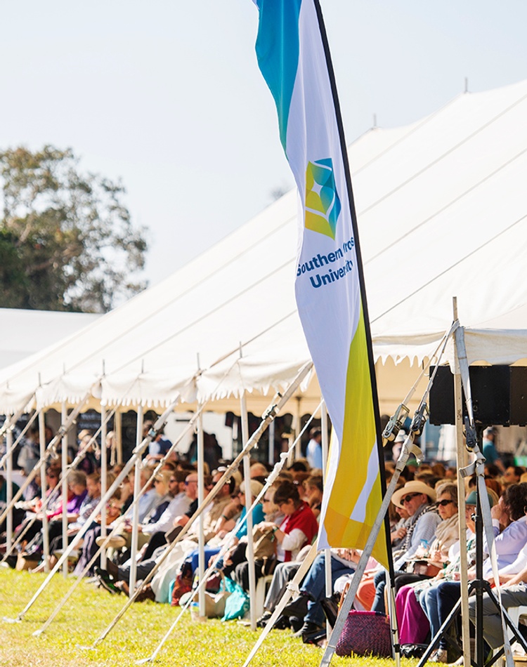 Marquee at Byron Writers Festival filled with patrons