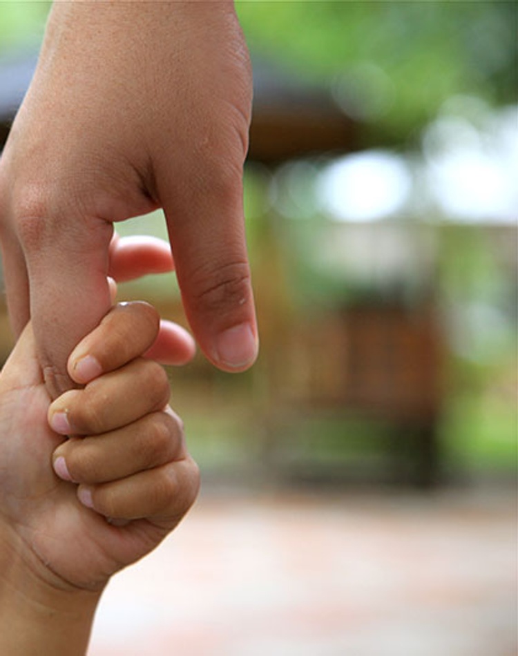 parent holding childs hand