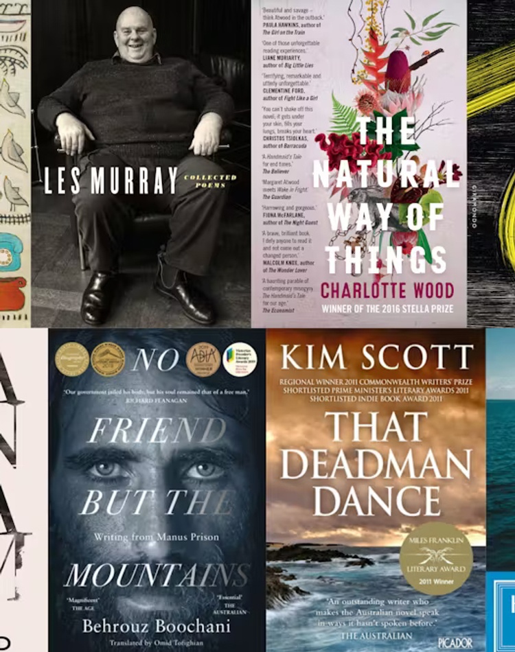 Collage of book covers featured in list of best Australian books of 21st century