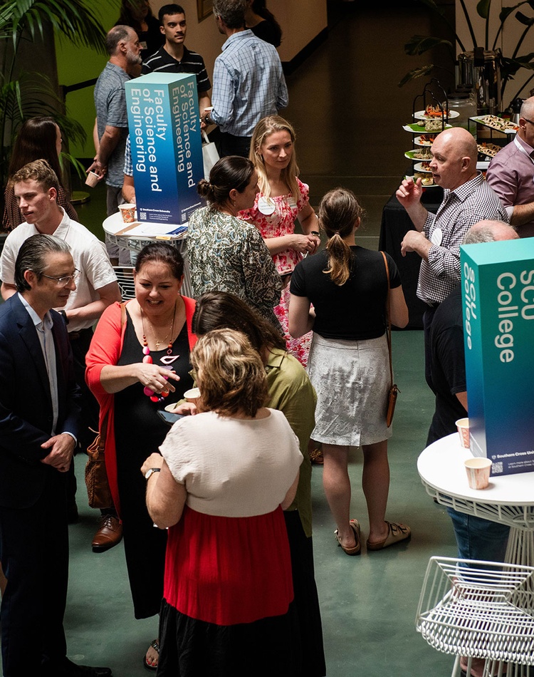 Students in library foyer