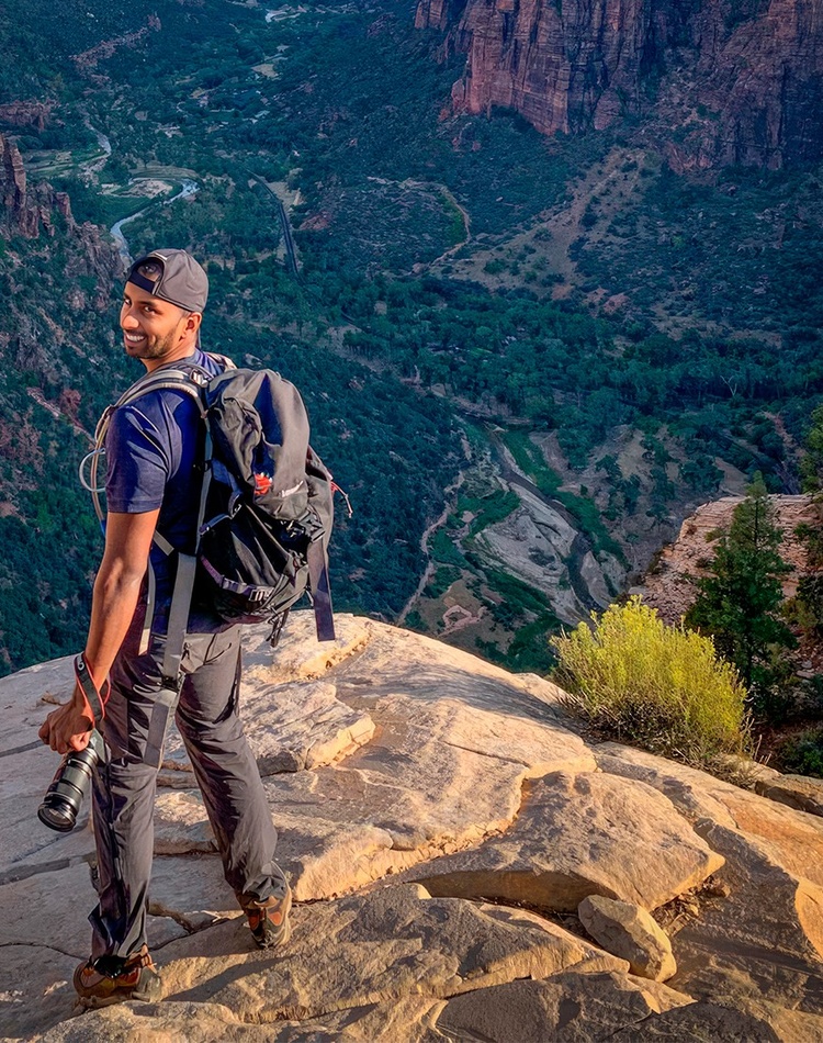 student exploring grand canyon