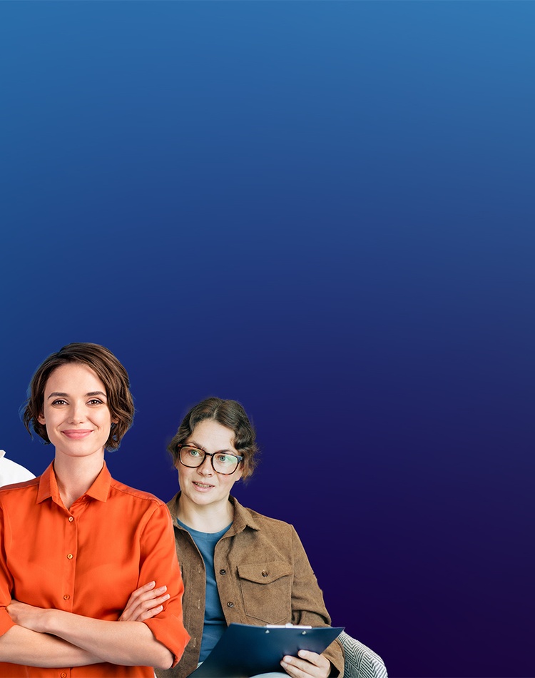 Four people representing the available Industry Graduate Certificates on a blue gradient background