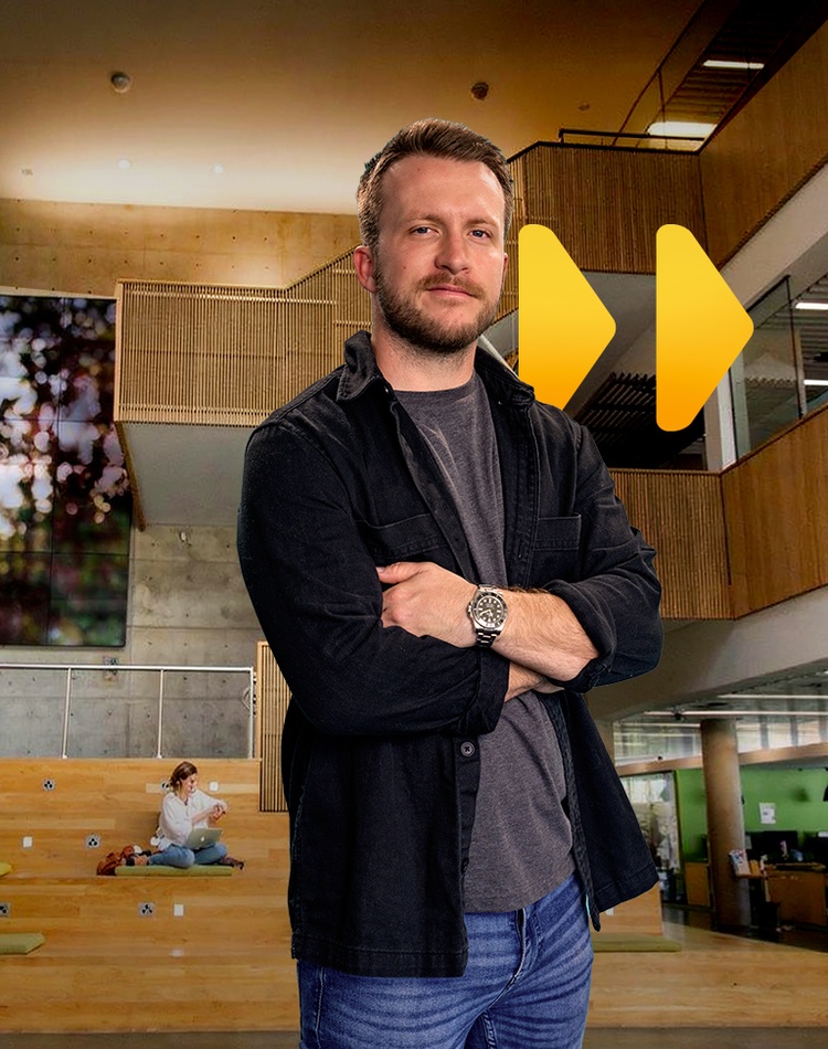 Student standing in library