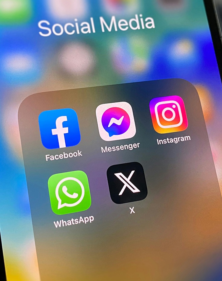 Social media icons on a mobile phone
