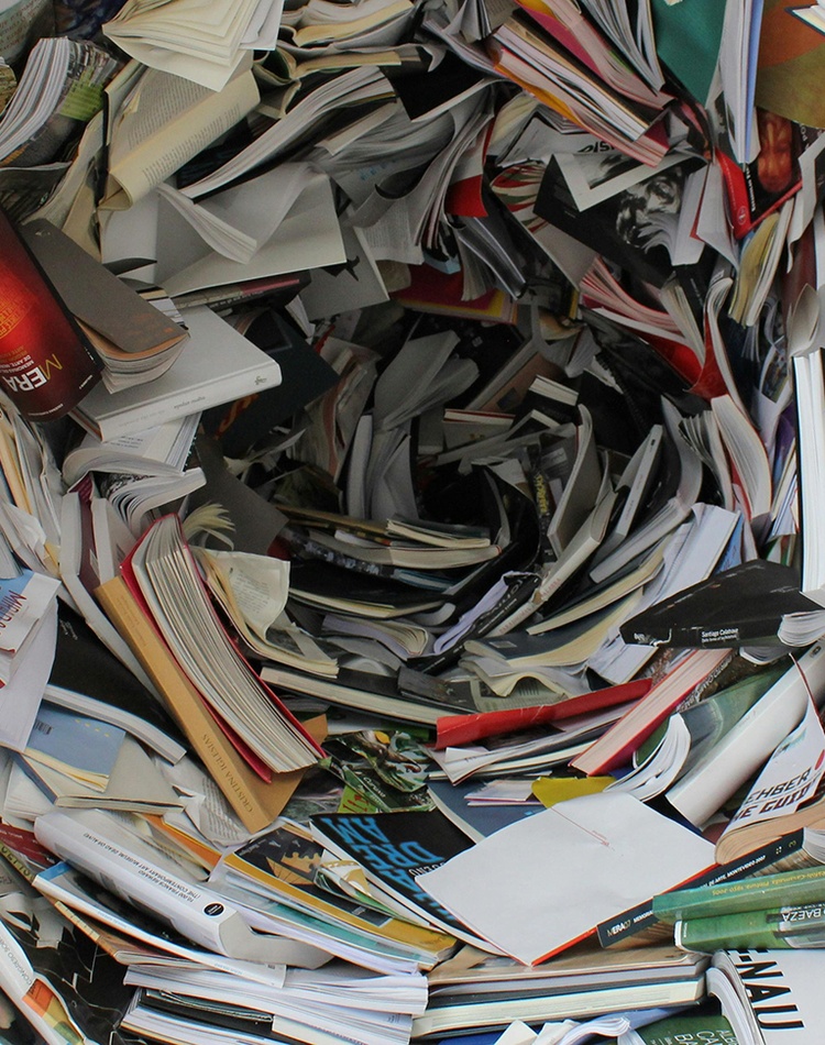 Books and textbooks in a swirl shape