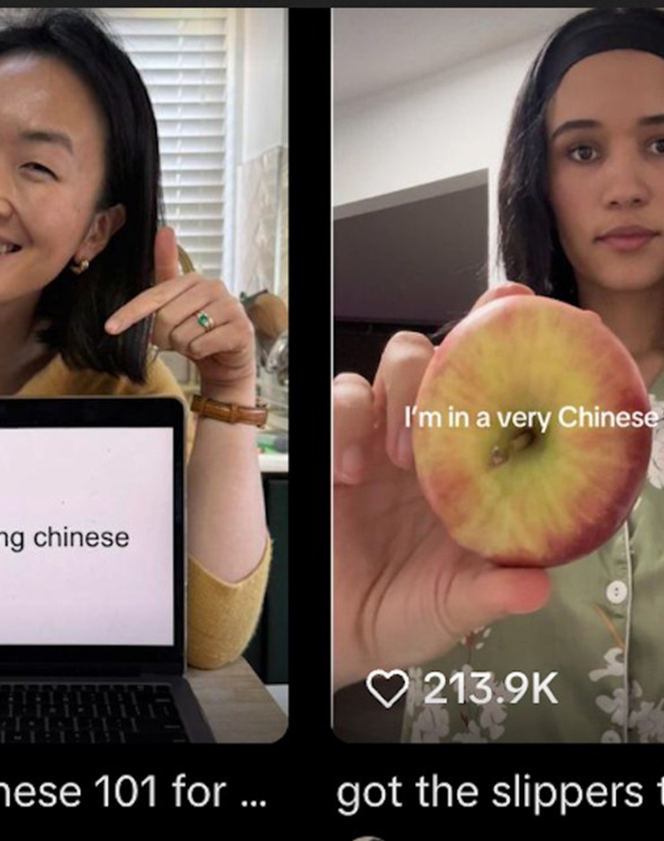 A collage of Chinese looking women on social media platform TikTok
