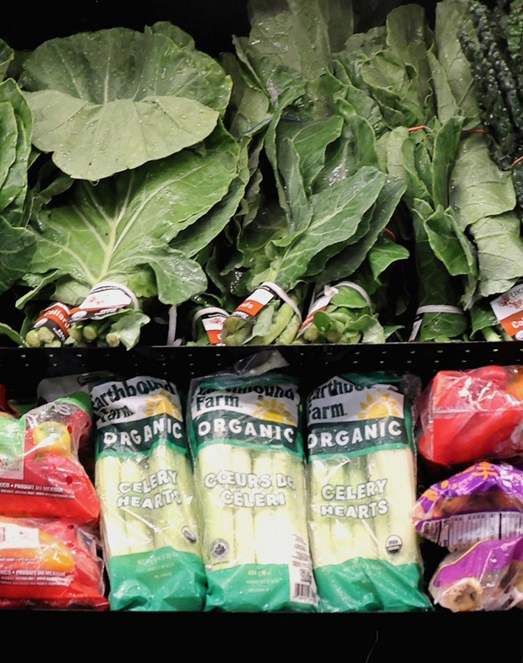 Colourful organic vegetables on display in market