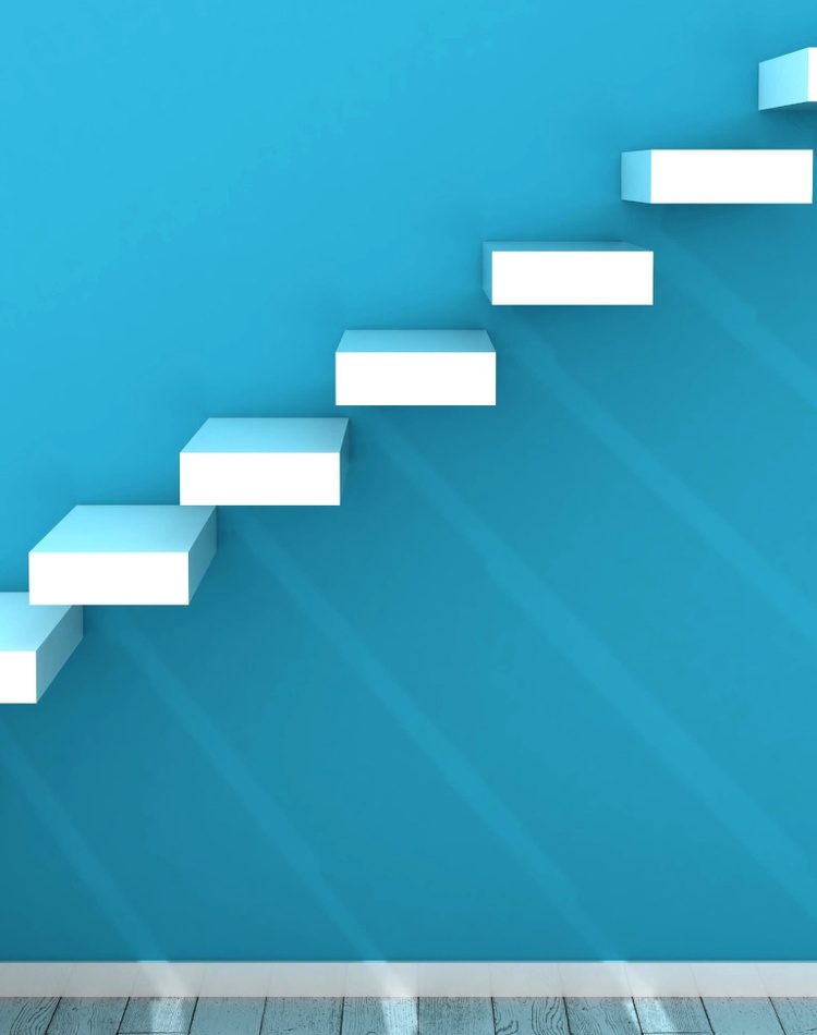 white set of inclining stiars on a blue background with Higher Education Academy logo on the left in white