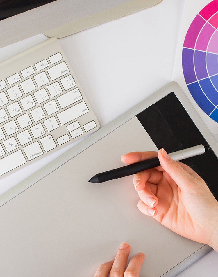 pen tablet, keyboard and colour swatches