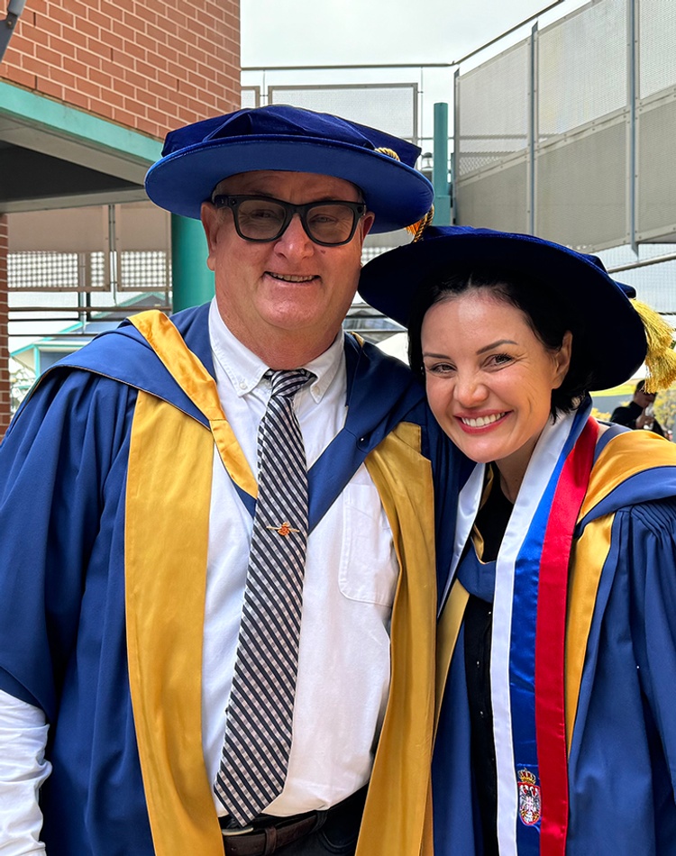 PhD graduates Dr Allyson Wilson and Dr Rodney Peadon at Coffs Harbour campus