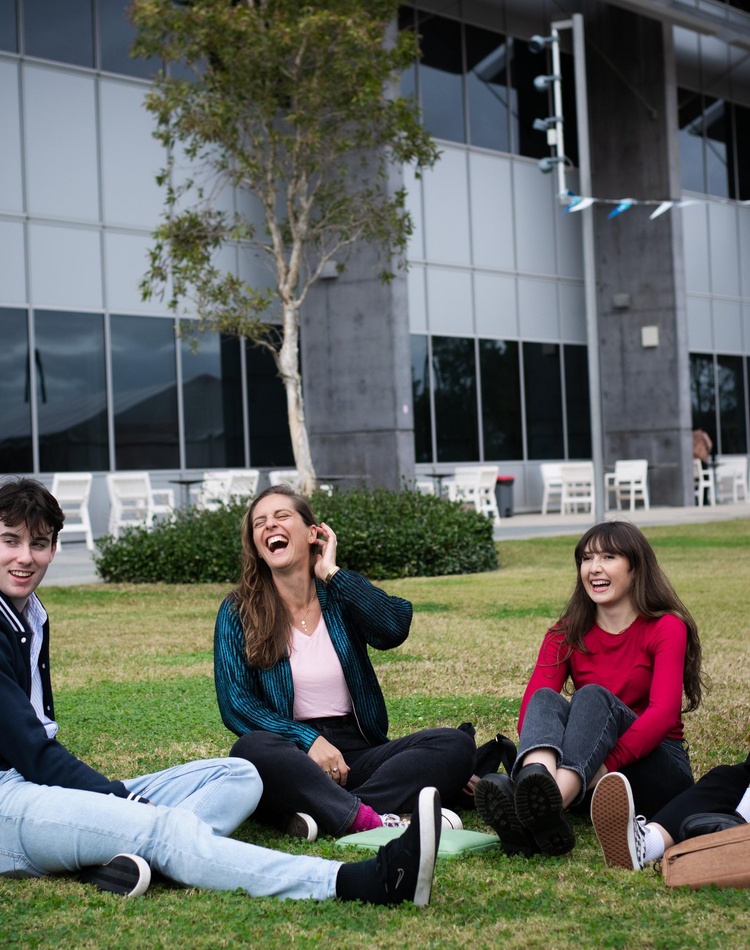 students on lawn