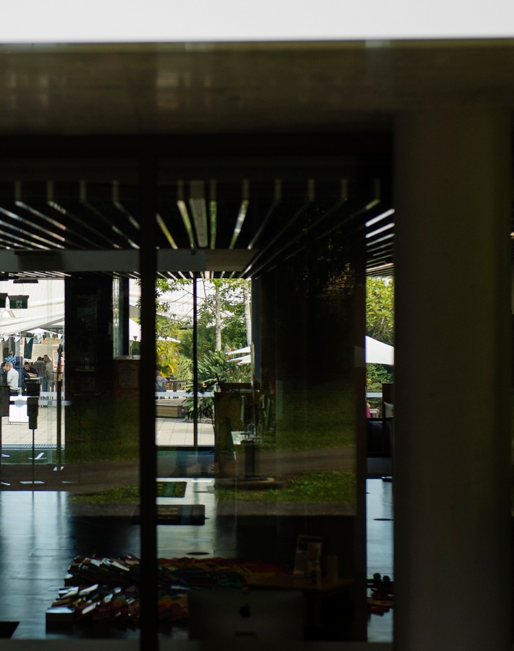 Looking outwards from darkened interior