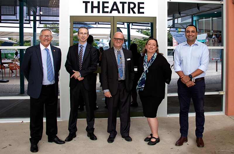 people standing outside D Block Lecture Theatre at Coffs Harbour campus