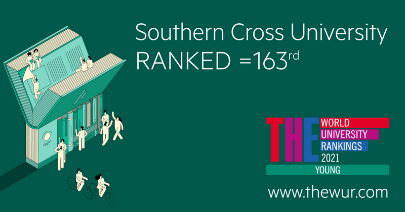 A graphic showing Southern Cross University is placed 163rd in Young University ranking for 2021