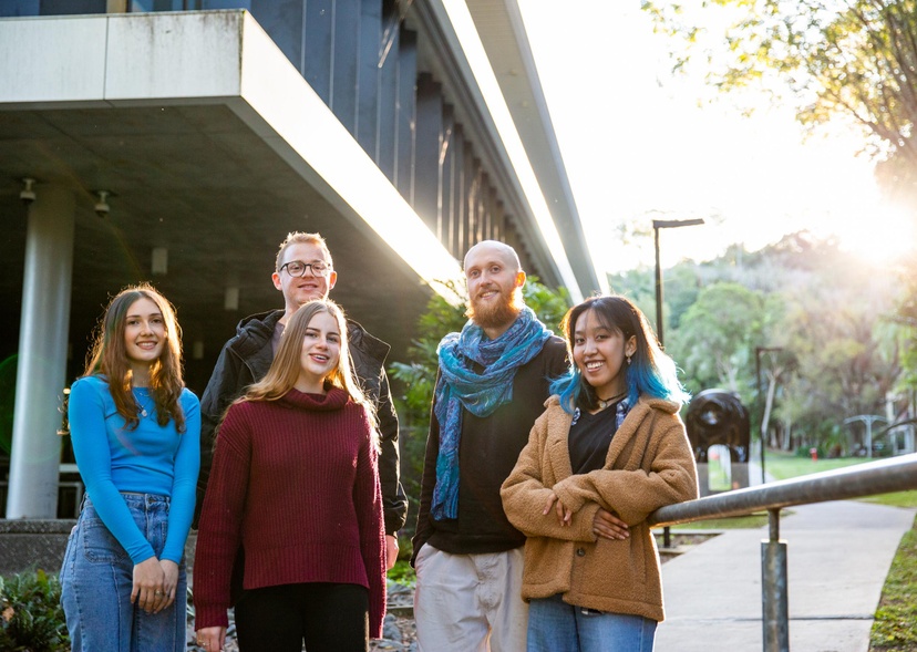 Group of students outside library building