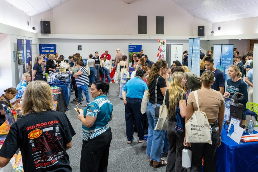 Many students attend a market-style event.